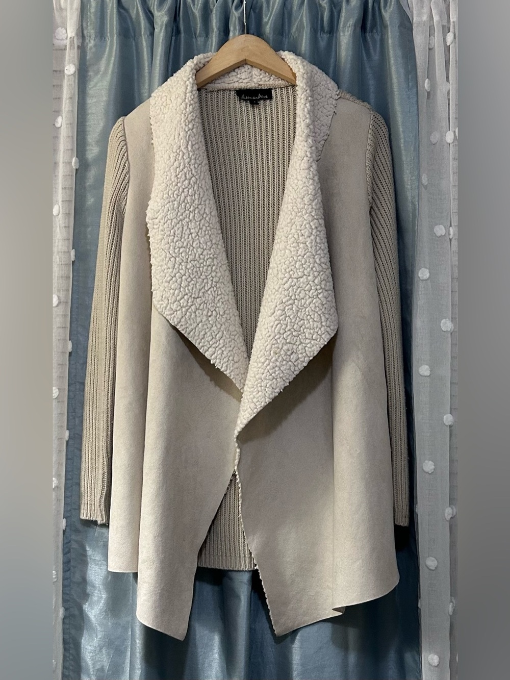 Neutral Cream Faux-Shearling Open Front Cardigan